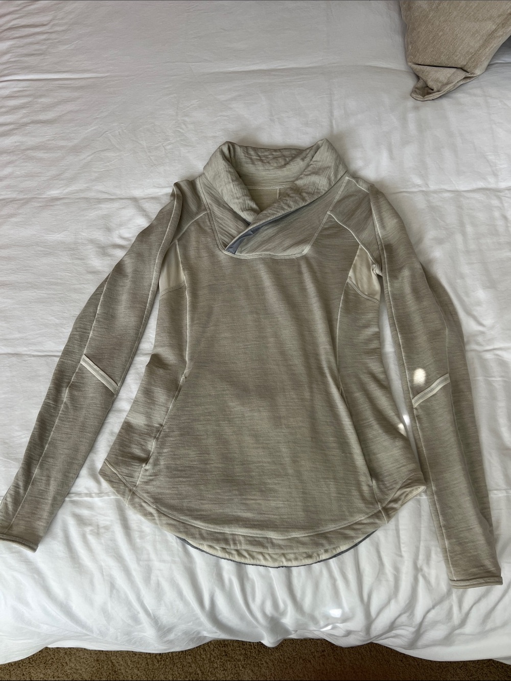 Lululemon Light Taupe Long Sleeve Pullover Top with Draped Collar